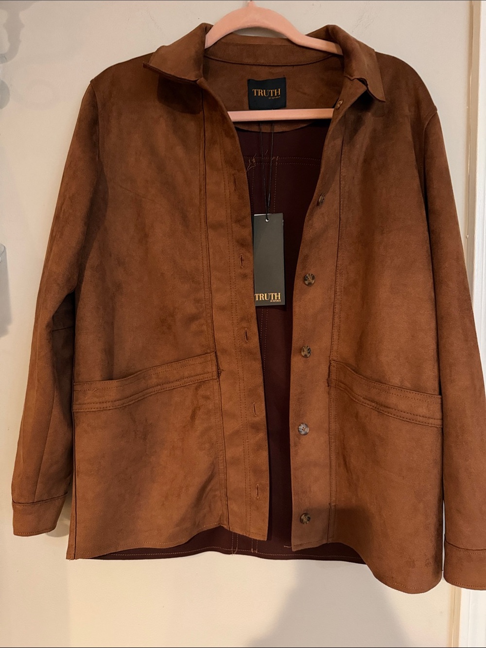TRUTH Cognac Suede-Look Button Front Jacket